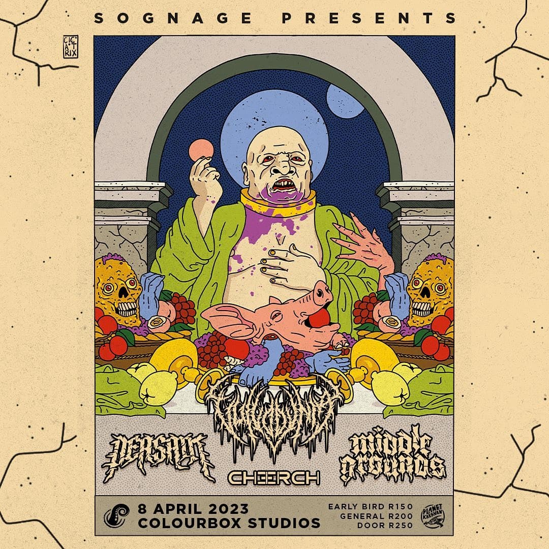 Sognage Presents - Vulvodynia x Peasant x Middle Grounds (First Cape Town Show) x CHERCH (Drum and Bass)
Venue: Colorbox Studios
Date: 8 April 2023
Tickets:
Early Bird R150
General R200
Door R250
Calling all music lovers in Cape Town! Get ready for an exciting pop-up event by Sognage, the best live music venue in Johannesburg. For one night only, Sognage is bringing their electrifying atmosphere to Cape Town at Colourbox Studios. Get ready to experience the magic of Sognage's sound and lighting production, combined with a lineup of talented performers that will have you dancing all night long. This is an event you won't want to miss, so mark your calendars and get ready to rock out at Sognage's pop-up event in Cape Town!