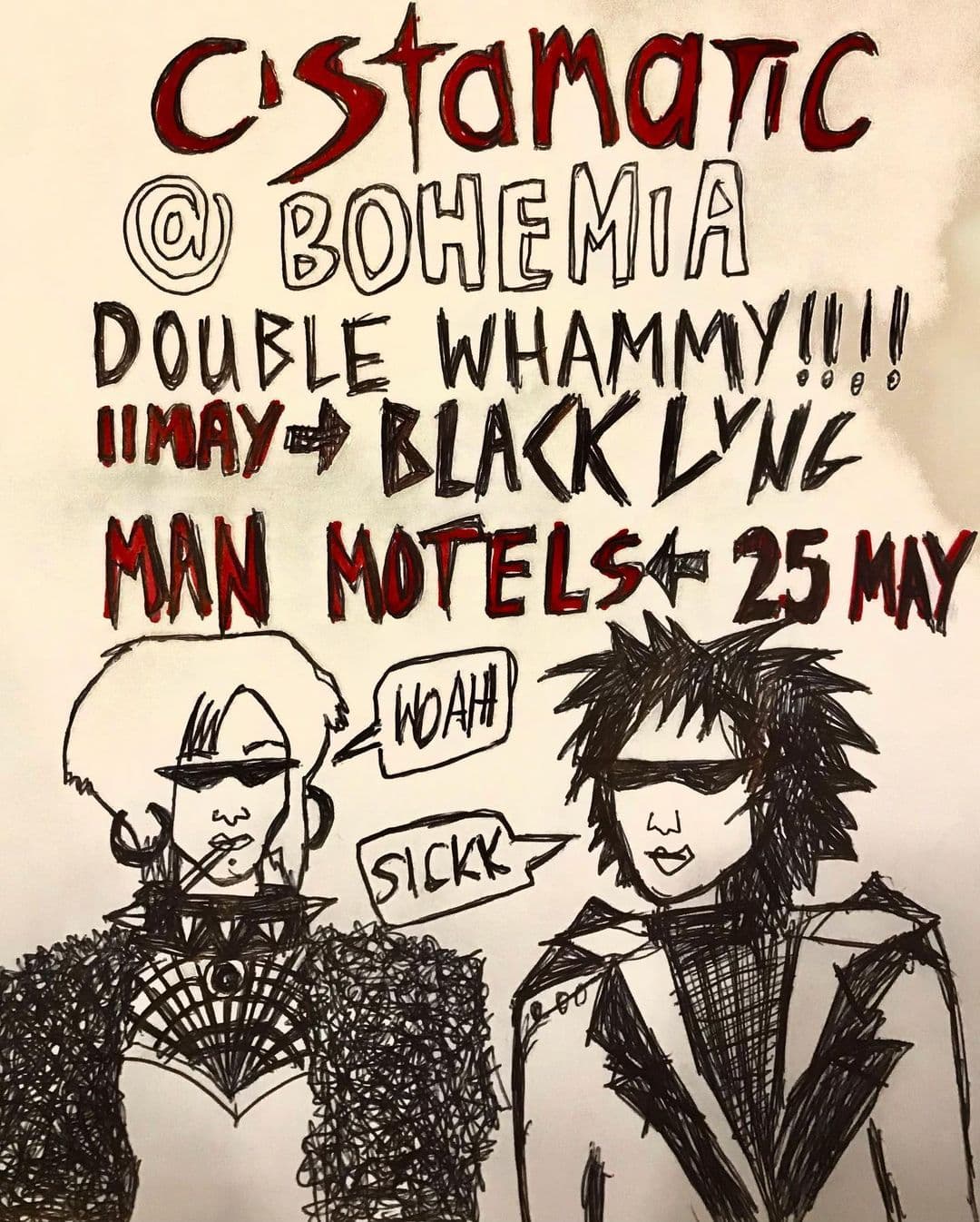 surprise! we’re playing bohemia TWICE this month with the finest bands 💅🌹✨. Catch us for a lekker heavy one with @blacklungdisease on the 11th, and then on the 25th for a poppier set with @themanmotels 🐠‼️🥰
best part is, both shows are FREE!!
lets cause a ruckus folks!
art by @gabbigoblin