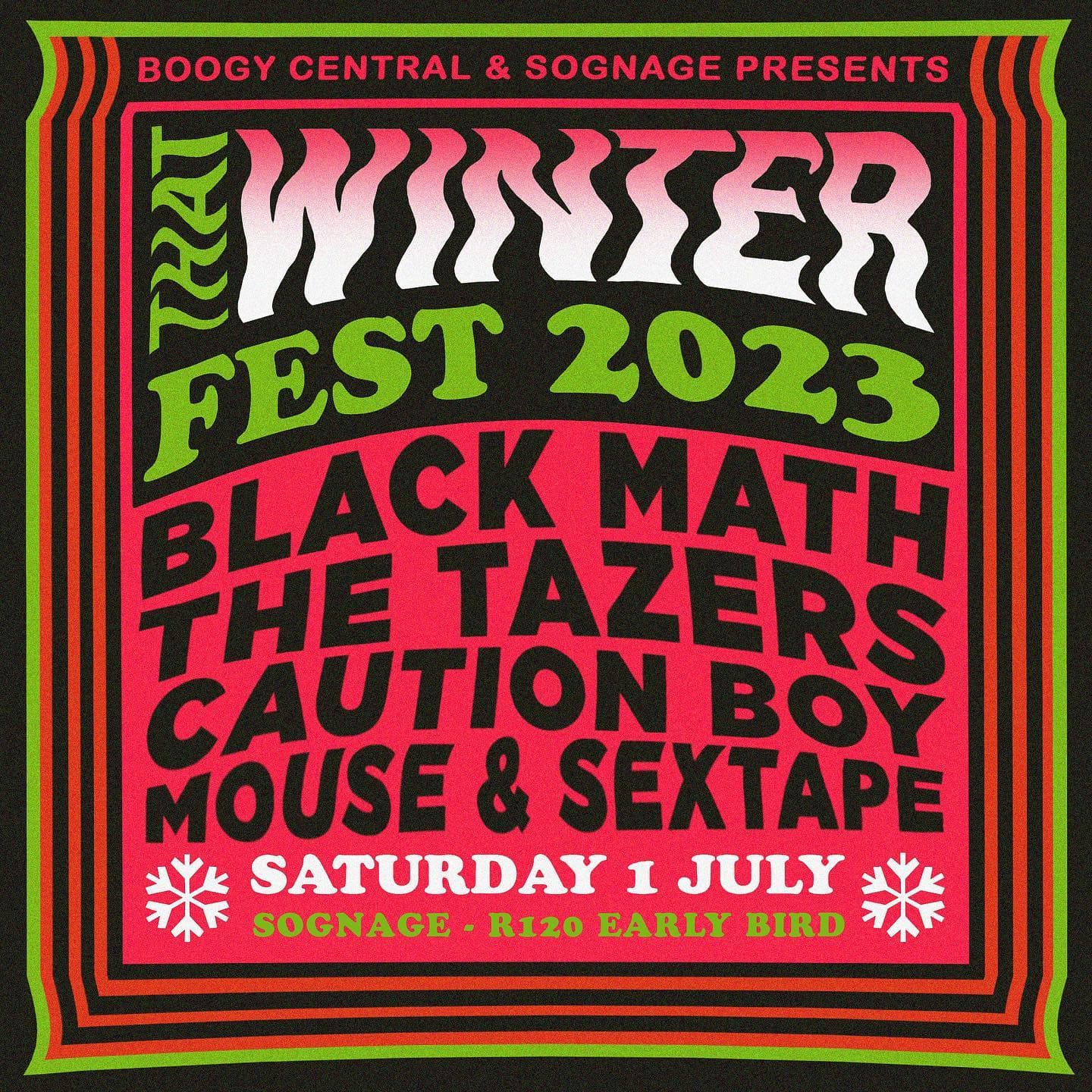 Introducing ❄️THAT WINTER FEST❄️
A new annual event designed to kick away those winter blues with the best psych rock lineups you’ve ever seen! 😍
Behold our first edition featuring:
@blackmathza
@thetazers (EP Launch)
@caution_boy
@mousetheband
@011_sextape
Saturday 01 July 2023
@sognage
R120 tickets on sale now! They are going to move so act quickly! Link in bio 🌈
See you there xxx
Design by @idratherbeskateboarding