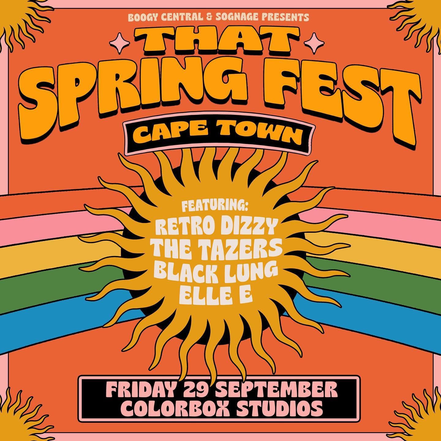 **Get Ready for That Spring Fest Cape Town Edition! 🌞**
Hello, party-goers! Get ready to welcome spring in style at the **@colorbox_studios** on Friday, September 29. It's time to dance, celebrate, and groove to the beat at the most anticipated event of the season - **That Spring Fest Cape Town Edition**! 🎉🎶
**Event Details:**
📅 Date: Friday, September 29
📍 Venue: @colorbox_studios
We're thrilled to present a sizzling lineup that's bound to keep you on your feet all night long. Brace yourselves for electrifying performances by the sensational **@retro_dizzy**, the rockin' vibes of **@thetazers**, the soulful sounds of **@black_lung_band**, the enchanting melodies of **@ellee.band**, and more surprise acts that will have you on the edge of your seat. 👀🎵
To ensure a top-notch production, we've teamed up once again with our friends at **@sognage**. Get ready to be blown away by the stunning visuals and impeccable sound that will elevate your festival experience to a whole new level. ⚡️🔥
Tickets are available now in our bio. Don't miss out on your chance to be part of the ultimate spring celebration. Grab your tickets, gather your squad, and get ready to dance your heart out. Let's welcome spring with a bang at **That Spring Fest Cape Town Edition**! See you on the dance floor. 💃🕺🌼