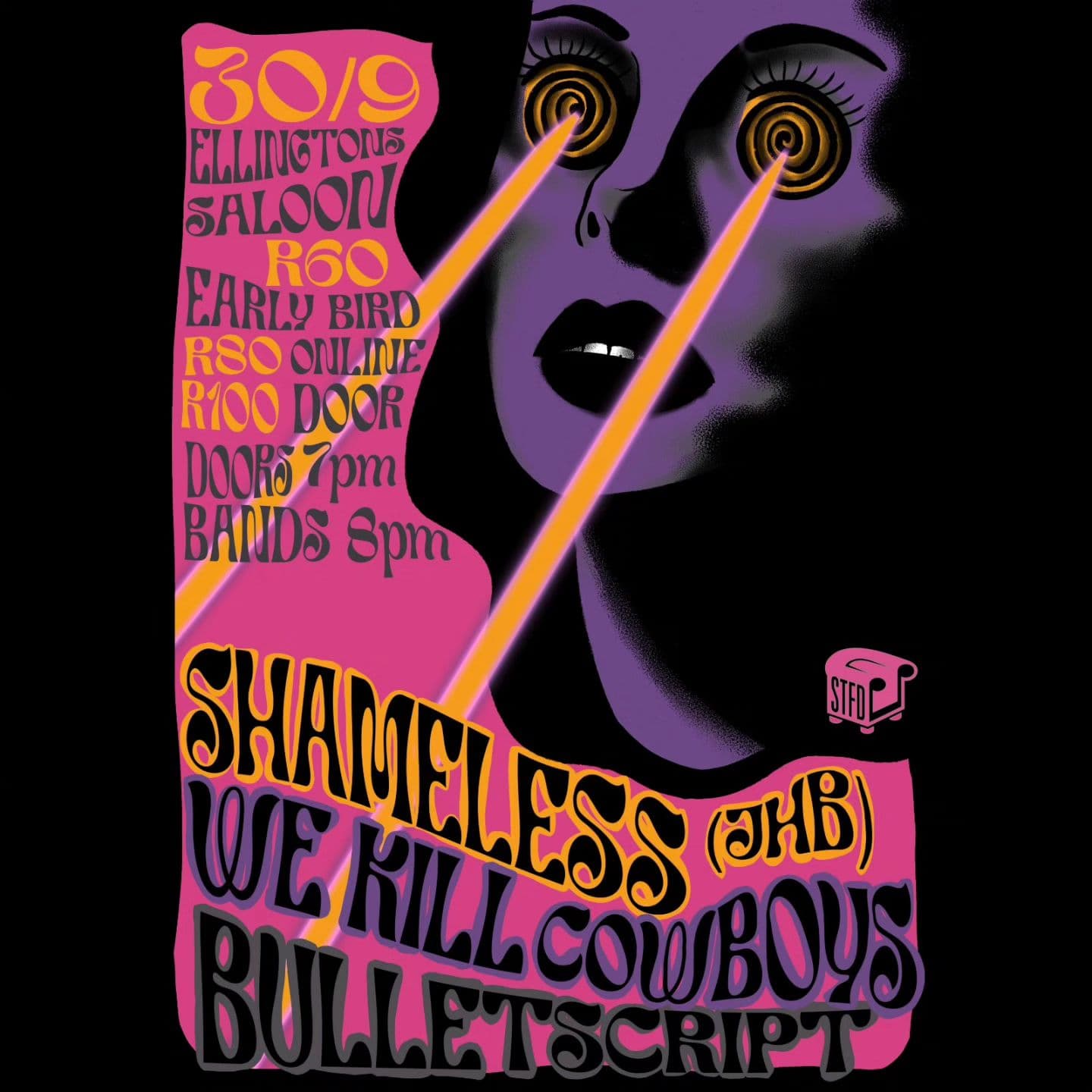 Get ready for an epic night of music in Bellville! **Shameless** (JHB), **We Kill Cowboys**, and **Bulletscript** are coming to Ellington's on Saturday, June 30th, and it's going to be a massive party you won't want to miss!
Here are the details:
- **Doors open at 7 pm**, and the bands kick off at **8 pm**!
Tickets are available at different price points:
- **Early Bird:** R60 per person (limited)
- **Online:** R80 per person
- **Door:** R100 per person
Let's get to know the bands:
**Shameless**:
Shameless Band is a Soweto trio that brings a unique twist to Rock music. They've coined their sound as 'iRock Yase Kasi' (Rock from the hood) or 'Nkabi Rock' (Hitman Rock), drawing influences from everyday life and iconic South African musicians. Their creativity blends elements from bands like System Of A Down, At The Drive-In, Thin Lizzy, Deftones, and Tool.
**We Kill Cowboys**:
WE KILL COWBOYS is a Cape Town-based Psychedelic Country Punk Band, led by Tattoo Artist and singer-songwriter, Alex Muller. Their music draws from a wide range of influences, spanning Metal, Punk, Rock n Roll, Country, and more. Lyrically, they deliver raw, uncompromising messages, and their live performances are all about energy and a good time.
**Bulletscript**:
BULLETSCRIPT is a band that wants you to open your eyes to the world and question everything. Comprising seasoned performers from the Cape Town metal scene, they prioritize solid songwriting and electrifying stage performance. Their music blends various genres, and their shows are an intense headbanging experience.
This event promises an unforgettable night of rock music and high energy. Get your tickets and join the party! 🎸🤘 #livemusic #rockmusic #bellvilleevents #musiclovers #southafricanbands