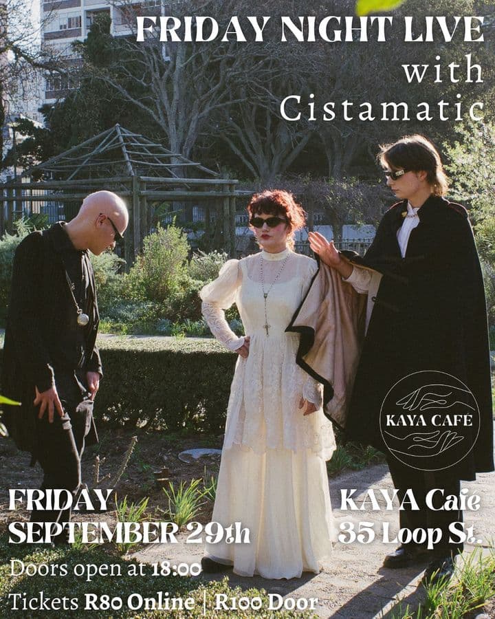 Get ready for an intimate night of live music with **Cistamatic** at **Night Live**! 🖤
**Cistamatic** is an art-punk band that pours raw emotions into their music. Their songs speak to the outsiders looking in, expressing frustration and suffering through a backdrop of loud distorted guitars and crashing cymbals. However, on this special evening, these same words will be delivered with an unplugged grace, offering a unique and soul-stirring experience.
Join us for a night of music that transcends boundaries and connects on a deep emotional level. Tickets are available through the link in our bio. Don't miss out on this captivating performance! 🌟🎶 #capetownmusic #capetownmusicians #capetownlivemusic #capetownsouthafrica #livemusicperformance #artpunk
